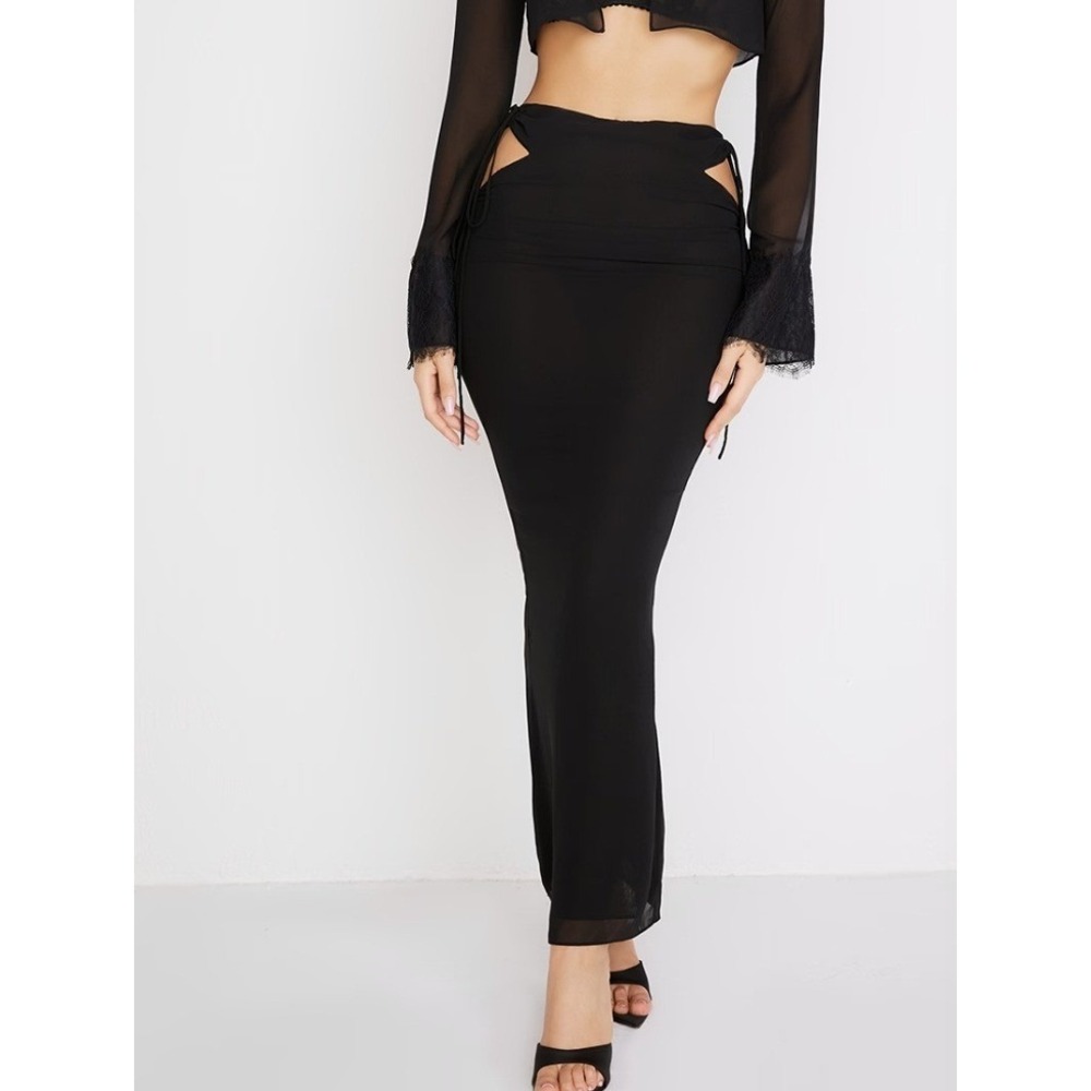 House of CB Black Cutout Maxi Skirt